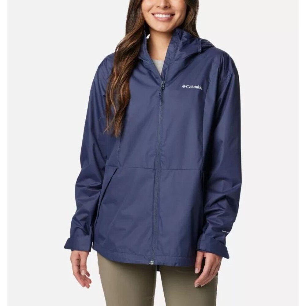 COLUMBIA Women Windbreak‎ Lightweight Jacket Zip Front Hooded Sz L Blue 81-28